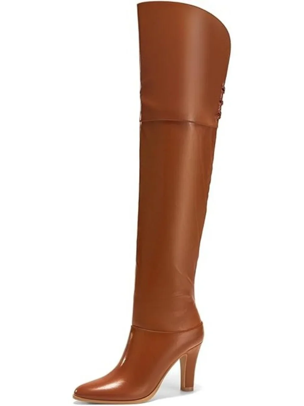 Coutgo Size 9.5 Boots Thigh High Light Brown Wide Calf Over The Knee Pointed Toe
